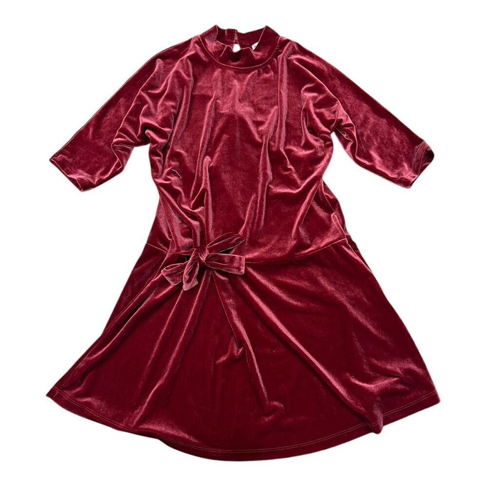 Ava & Yelly Red Velvet Mock Neck Tie Front Dress 12